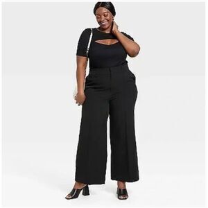 NWT Womens Ava & Viv Wide Leg No Gap Waistband Black Dress Pants - Sz 26